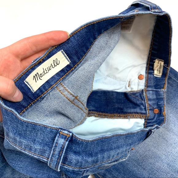 Madewell Sz 26 High Rise Denim Shorts Midi Length Cut Offs Jean Distressed l0367 - Picture 7 of 11